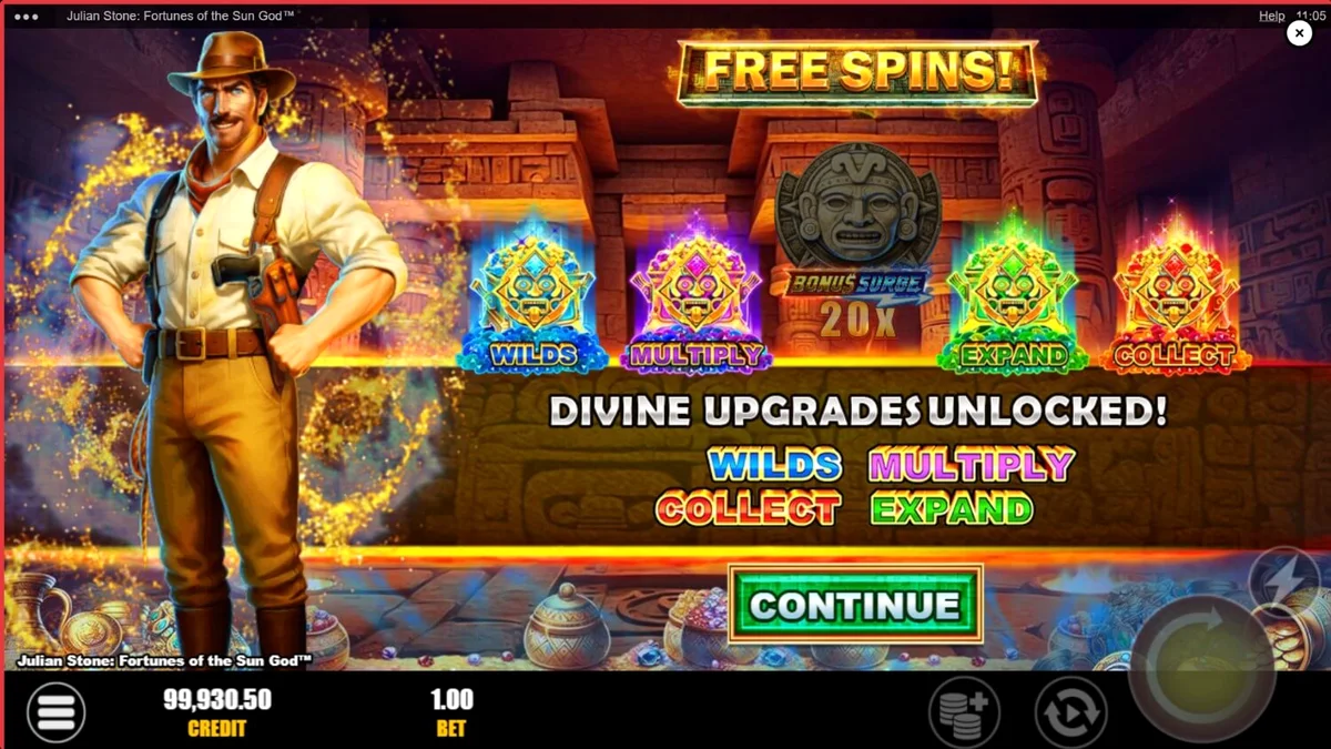 Julian Stone: Fortunes of the Sun God slot game interface