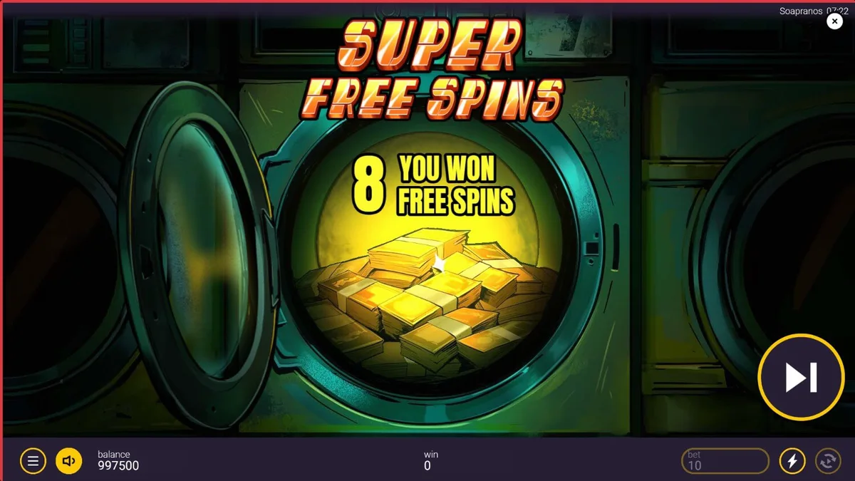 Tampilan visual slot The Soapranos dengan tema binatu mafia