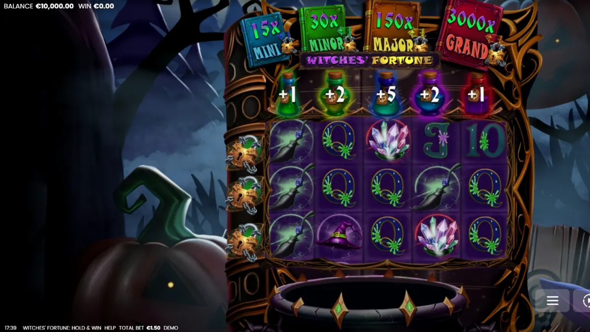 Tampilan visual slot Witches’ Fortune dengan tema sihir dan ramuan ajaib